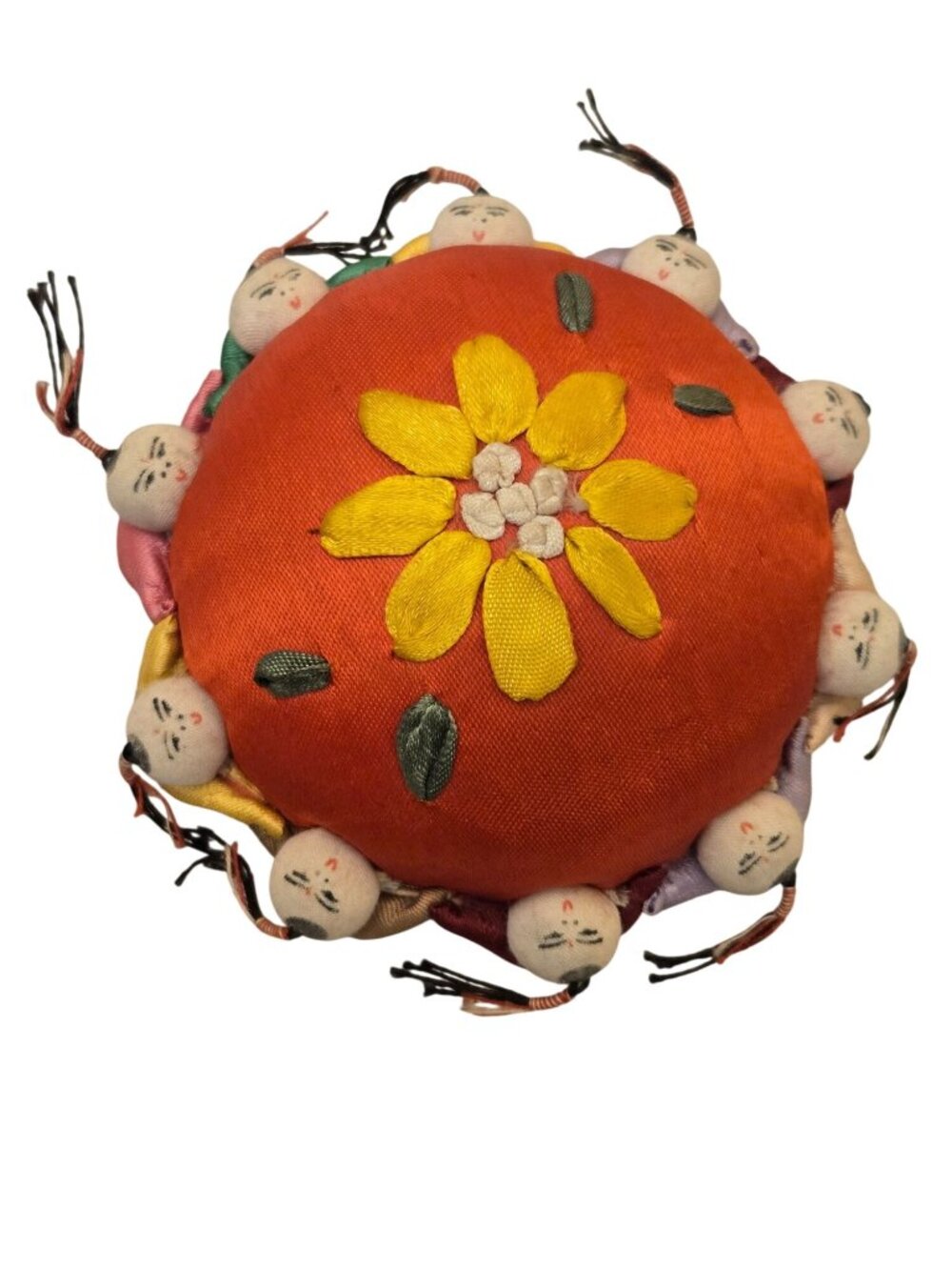 Vintage Pin Cushion Handmade  Embroidered Chinese 10 Faces